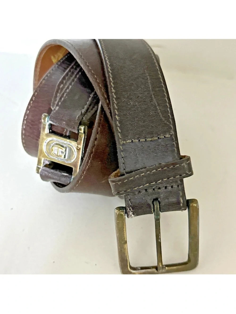 Etienne Aigner HAND MADE Leather Belt  42 Logo Buckle  Brown Vintage
